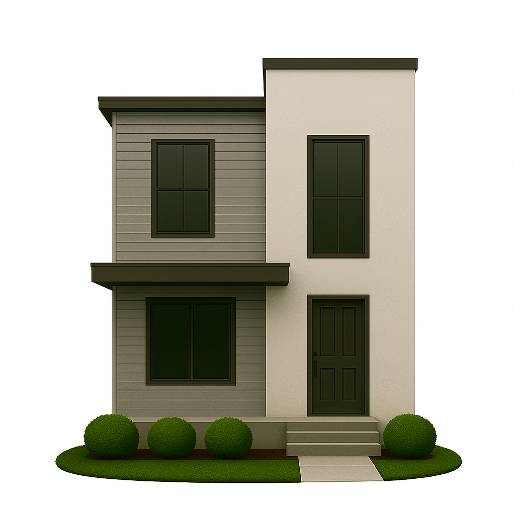 2-story Urban infill home with floor-to-ceiling windows and slim frames, ideal for maximising daylight and privacy in tight city lots.