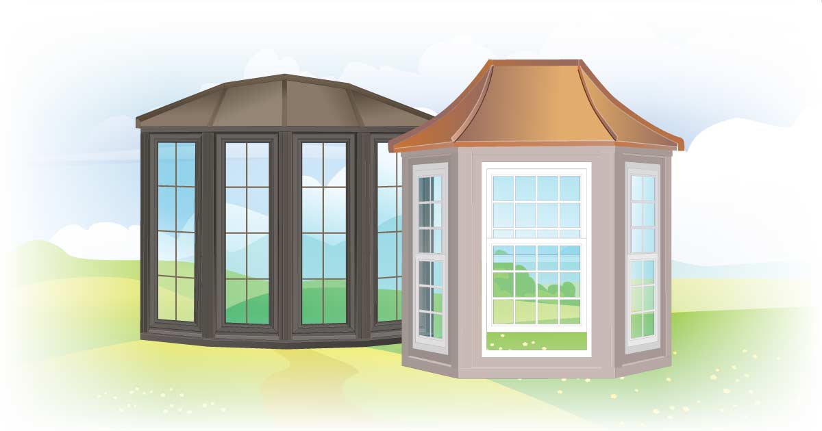 an illustration of a a bay and bow window beside each other