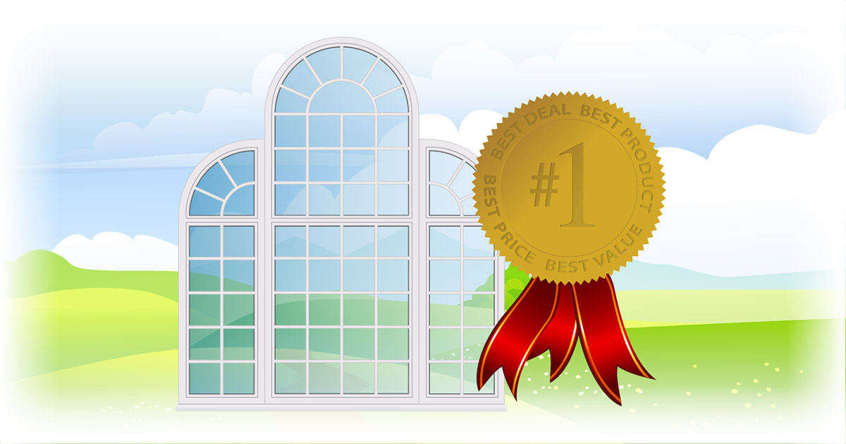 beautiful window configurations with 1st prize sticker on it