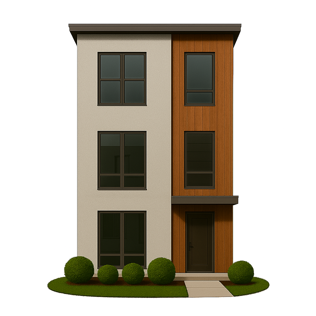 3-story Urban infill home with floor-to-ceiling windows and slim frames, ideal for maximising daylight and privacy in tight city lots.