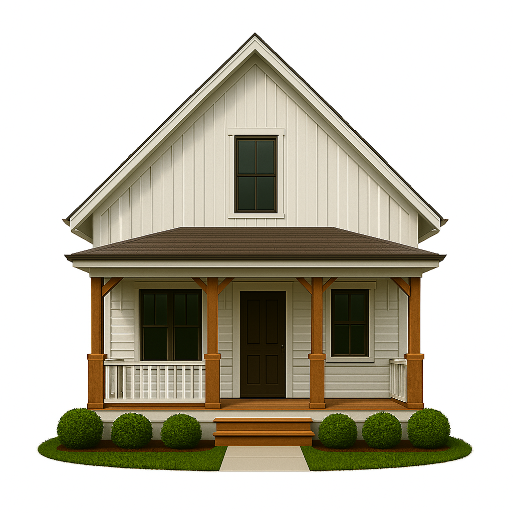 Country-style home with wide windows and wood-trimmed frames, designed to capture scenic views and natural light in rural settings.