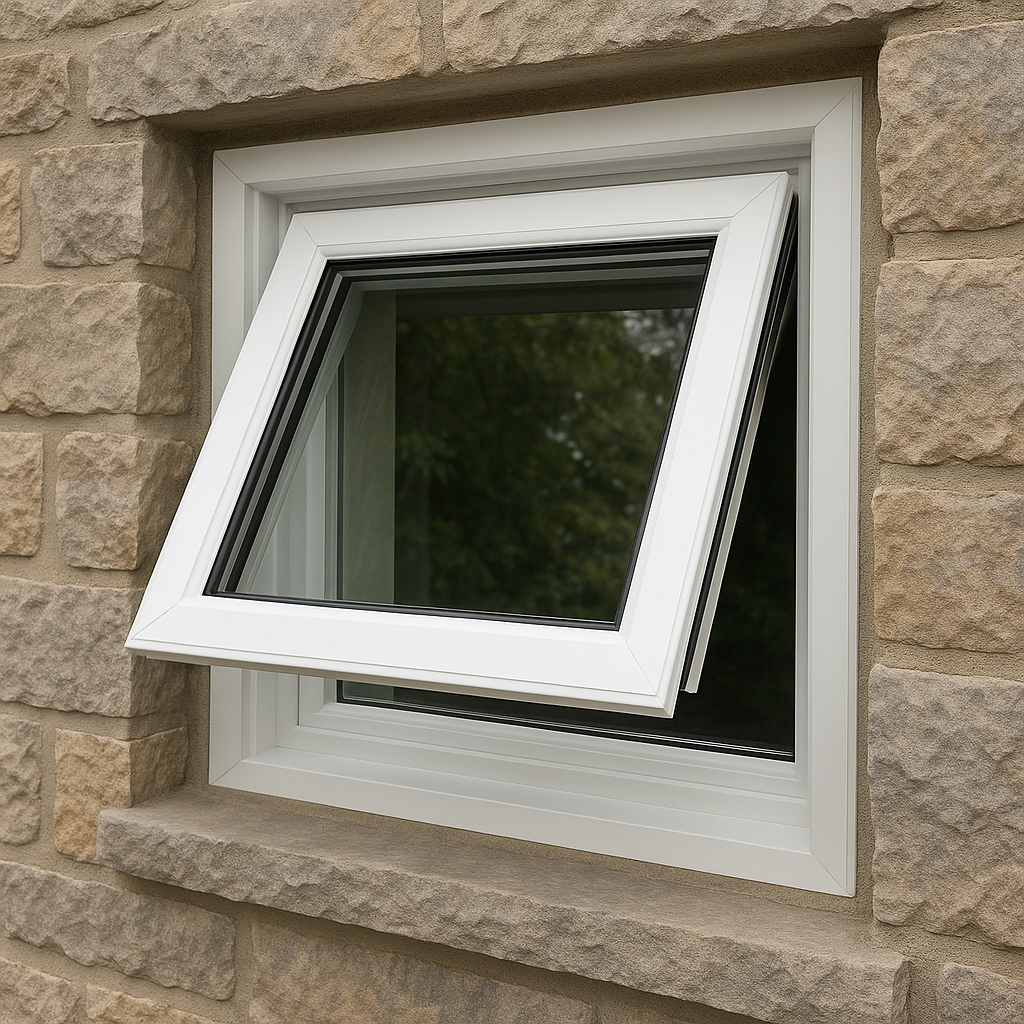 perfect custom awning window fit in stone wall