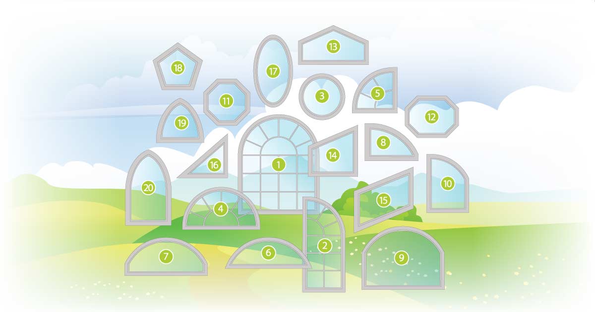 an illustration of a several standard custom window shapes