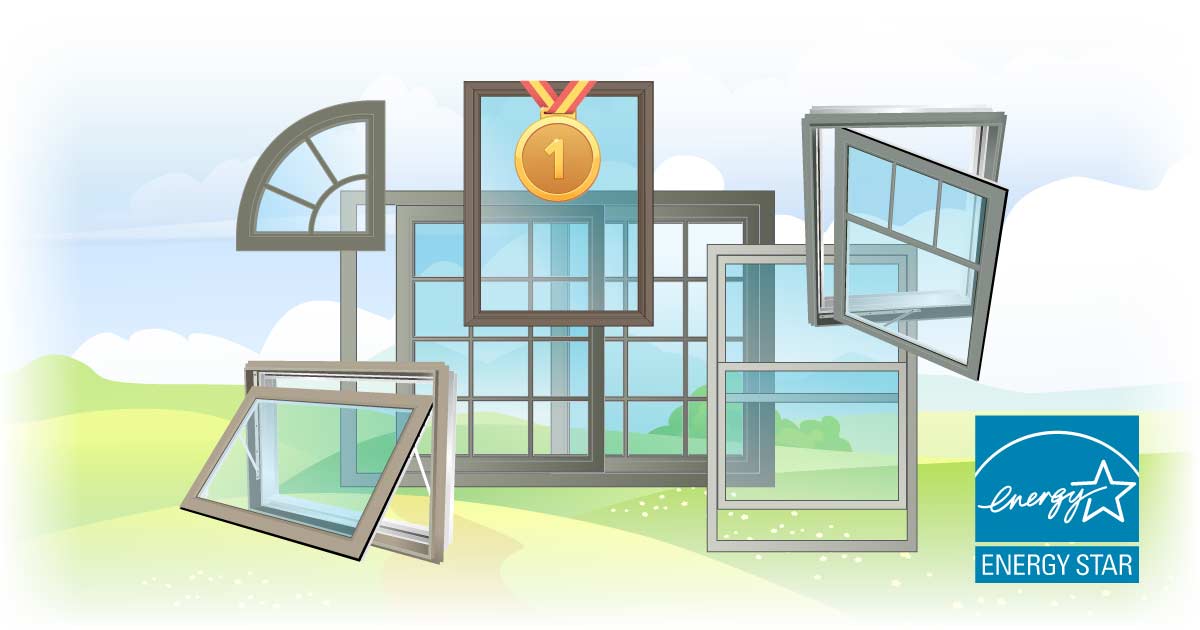 Comparative energy efficiency ratings of various window styles, including picture, casement, awning, and slider windows, highlighting their insulation performance.