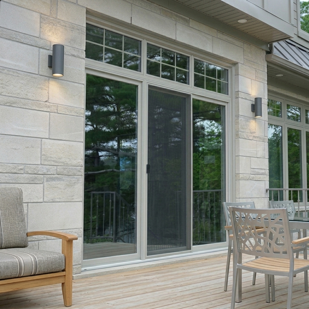 image of triple sliding patio door with view of outside patio