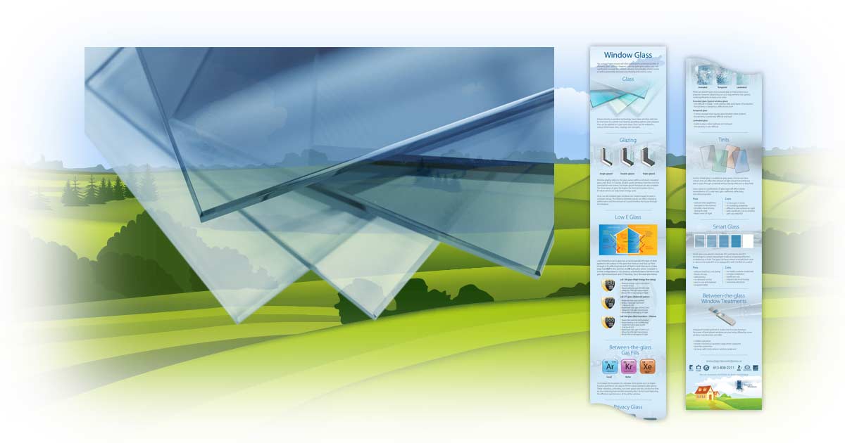 Glass - Infographic detailing various window glass options to enhance home comfort, energy efficiency, and UV protection.