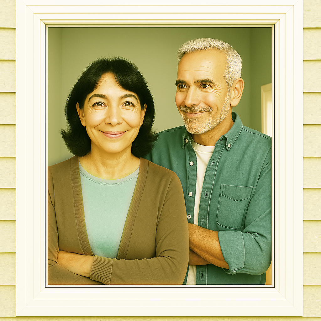 Happy homeowner enjoying new windows