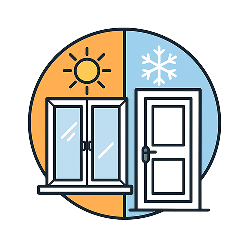 icons showing a window and a door in winter and summer