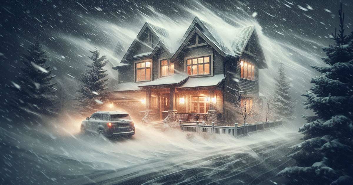 Image of a home in a wintery storm