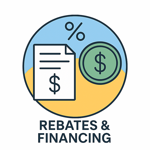 icons showing government window and door rebates and financing