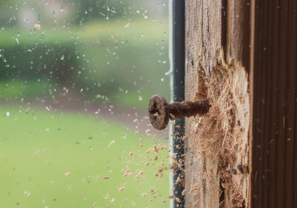 close-up of a rusted screw being removed with a specialised tool