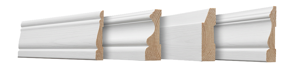 four examples of primed profiled casing trim