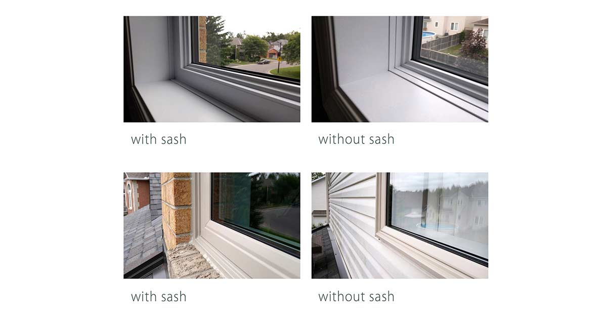 image of interior & exterior exampels of a window with and without a sash