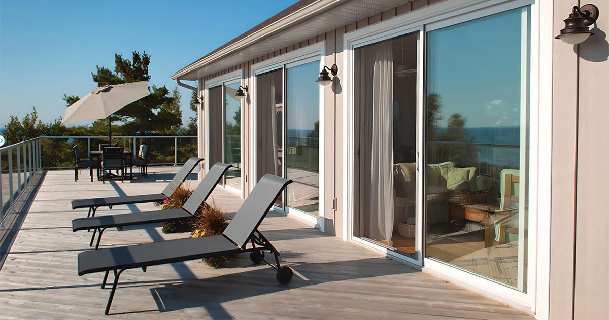 image showing multiple sliding patio doors on a deck