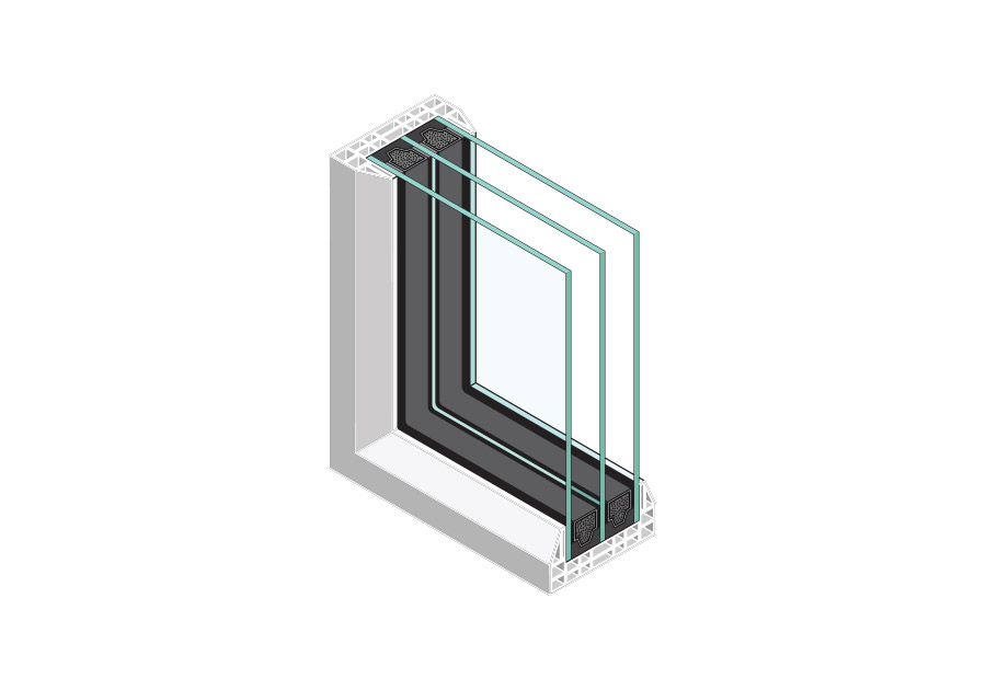 image of Triple-pane glass cross section