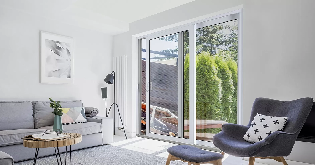image of white sliding patio door from inside home