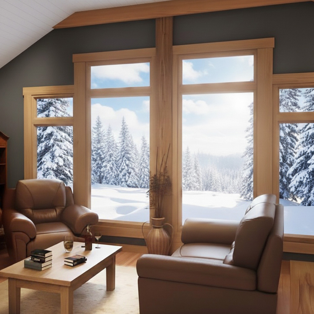 thumbnail -  Side casement windows with center & top picture windows in den