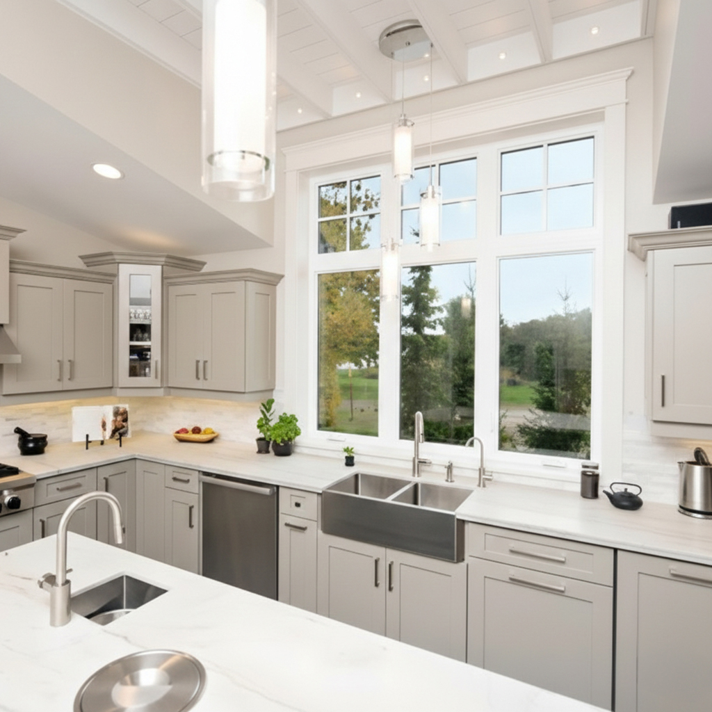 thumbnail - Kitchen 2 Casement windows, picture windows center & top