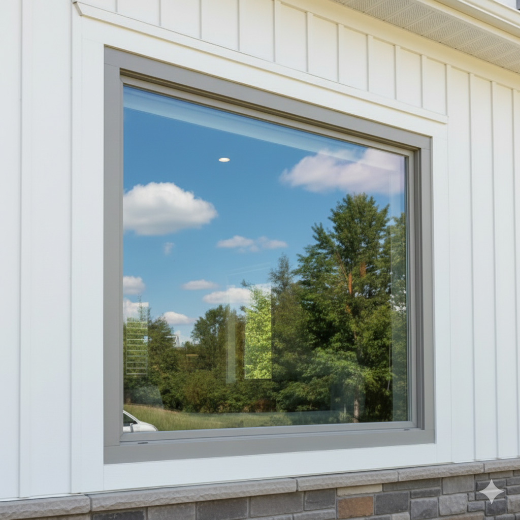 thumbnail - Large grey picture window on side of home