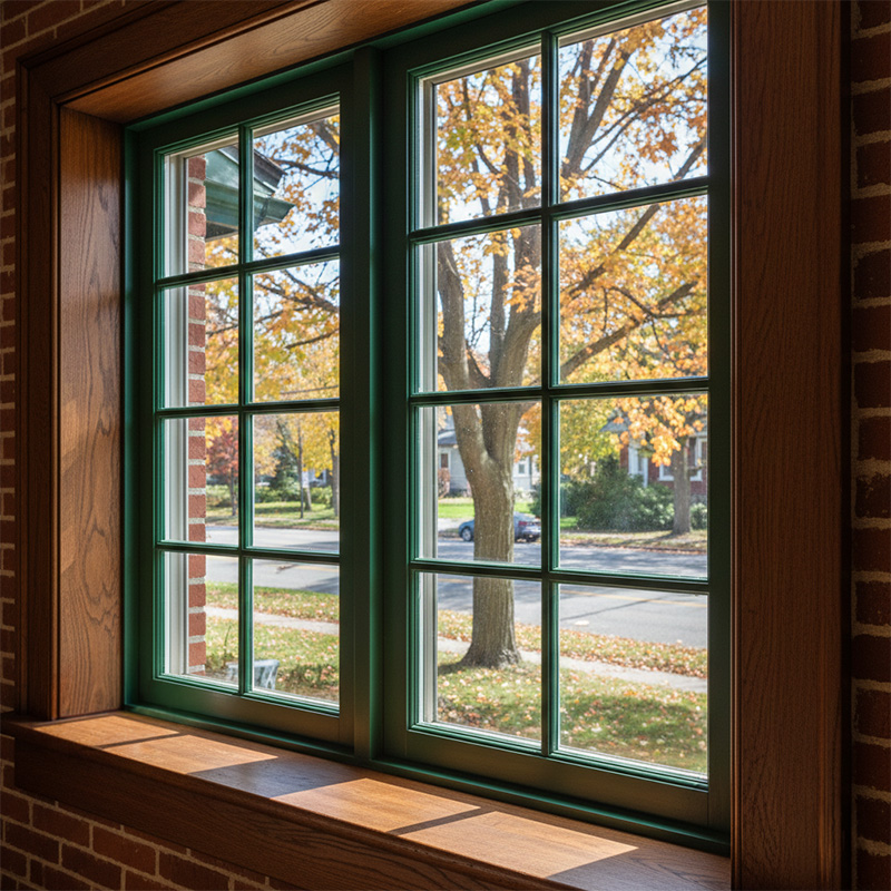 thumbnail - home interior - Mixed white/green double picture window with interior paintable Simulated Divided Lites (SDLs)